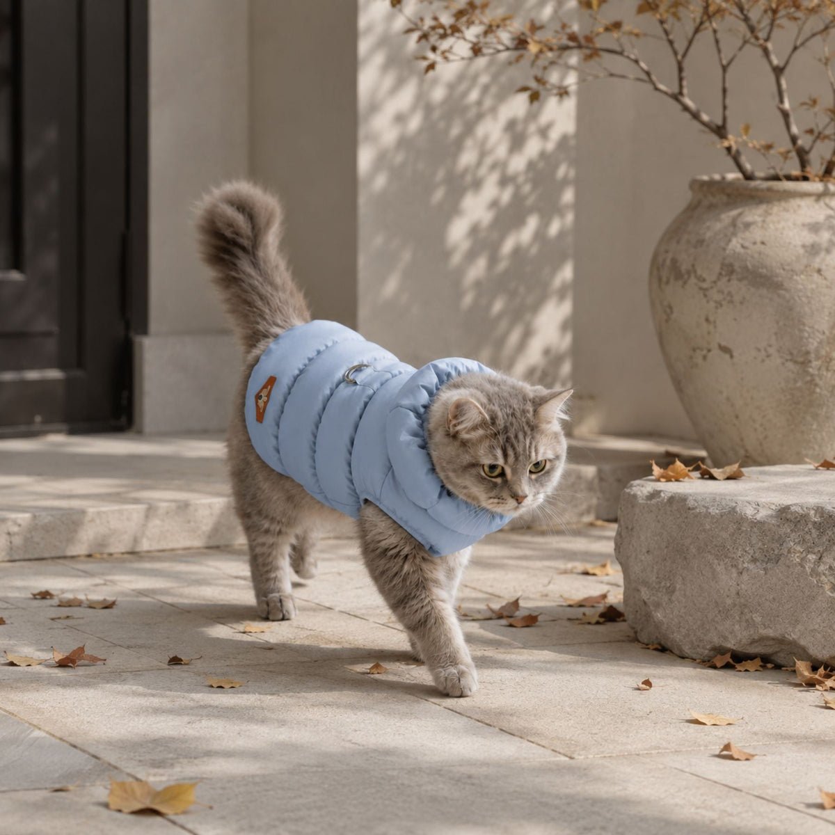 Padded Winter Dog & Cat Coat - Warm Quilted Pet Jacket with Leash Ring