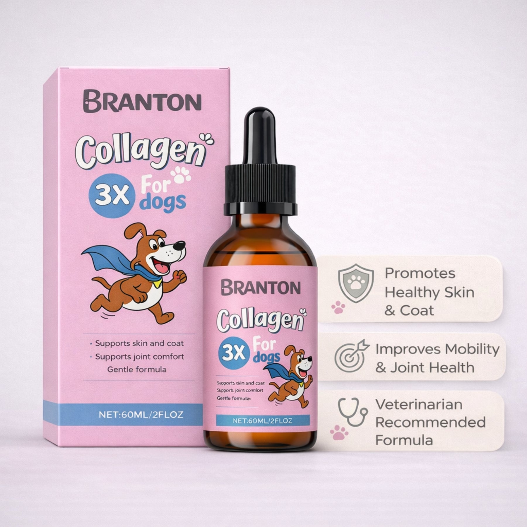 Pet Collagen Drops For Dogs 60ml Liquid Collagen Supplement Joint Mobility Skin Coat Support Hip Health Anti Aging Dog Vitamins Natural Pet Health Care Drops