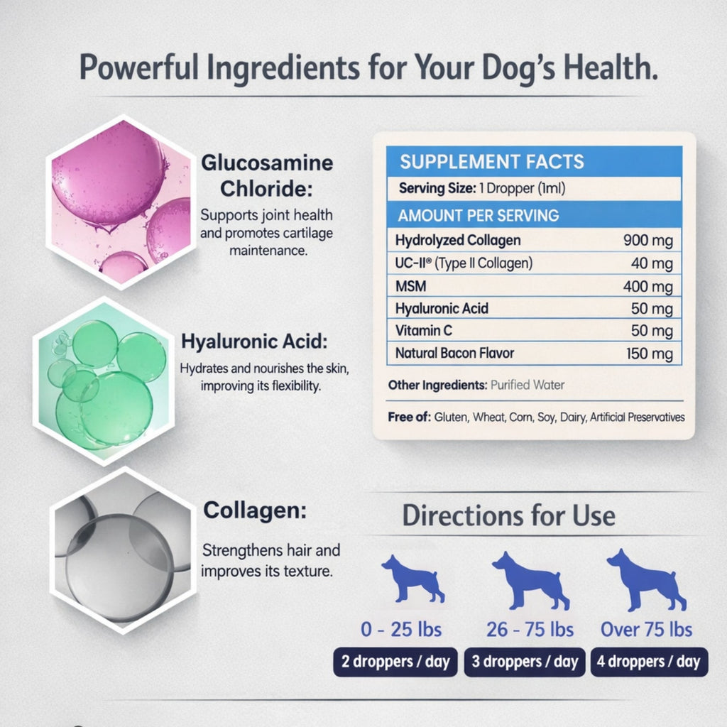 Pet Collagen Drops For Dogs 60ml Liquid Collagen Supplement Joint Mobility Skin Coat Support Hip Health Anti Aging Dog Vitamins Natural Pet Health Care Drops