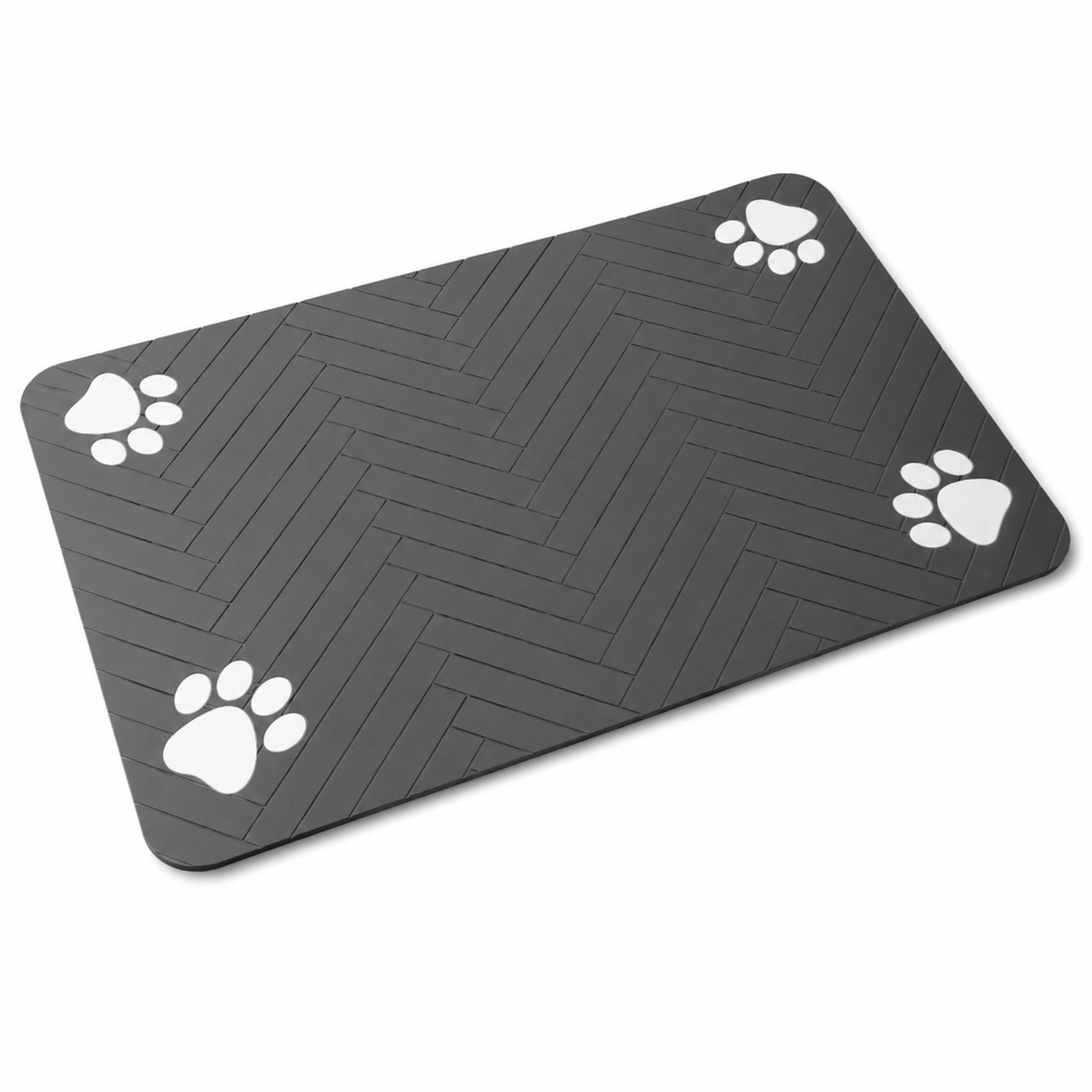Pet Feeding Mat for Dogs & Cats – Non-Slip Waterproof Bowl Mat, Grey Herringbone Pet Food & Water Placemat, Mess Control Feeding Station Mat for Kitchen & Home Use