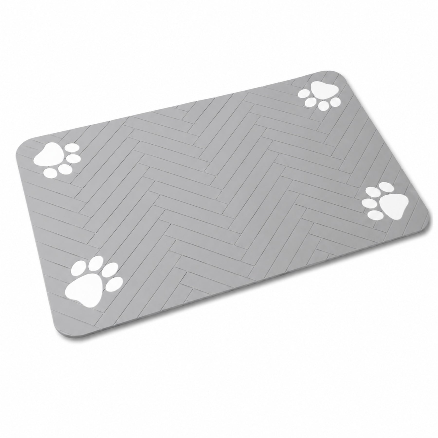 Pet Feeding Mat for Dogs & Cats – Non-Slip Waterproof Bowl Mat, Grey Herringbone Pet Food & Water Placemat, Mess Control Feeding Station Mat for Kitchen & Home Use
