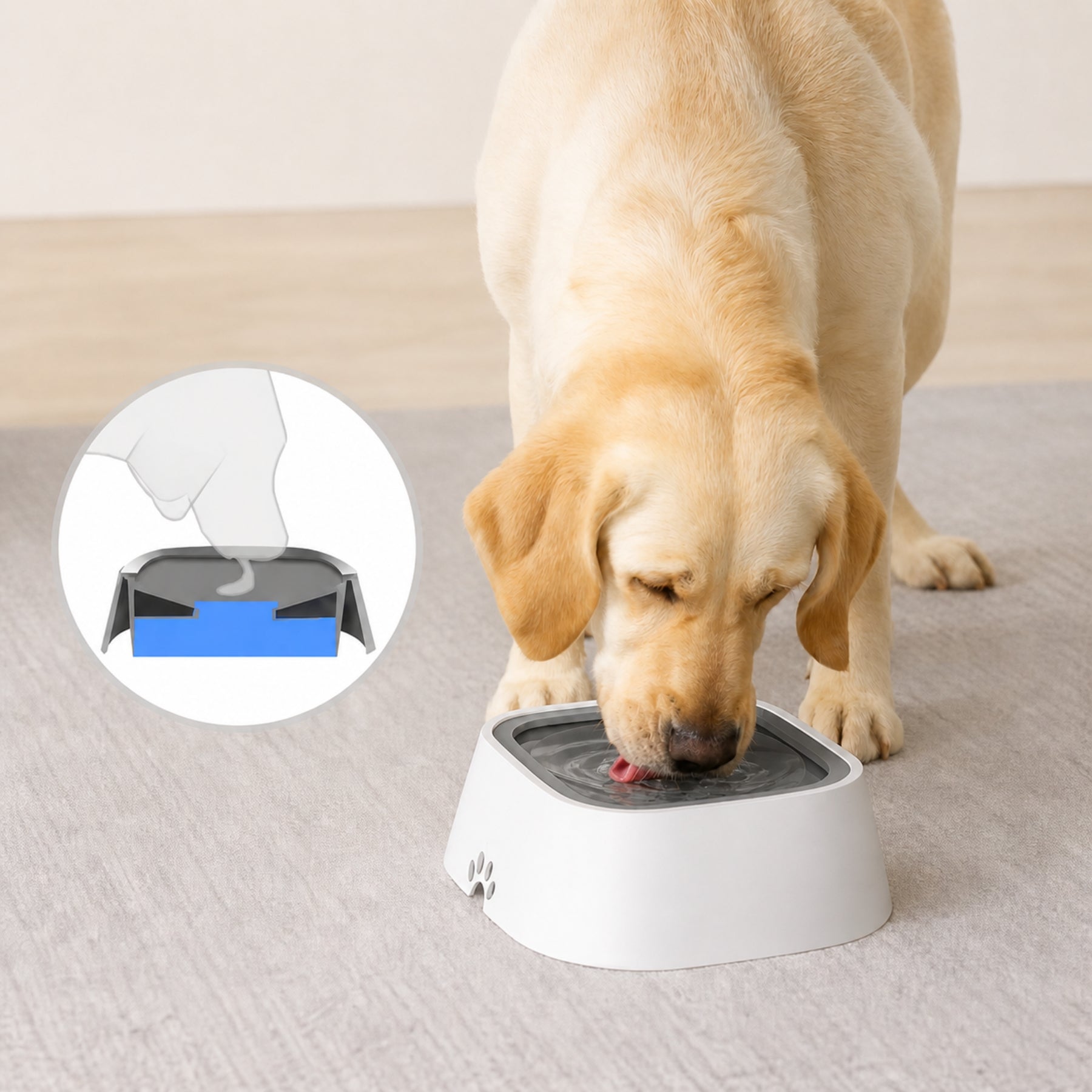 Pet Floating Water Bowl for Dogs & Cats – Anti-Spill Slow Drinking Water Dispenser with Filter
