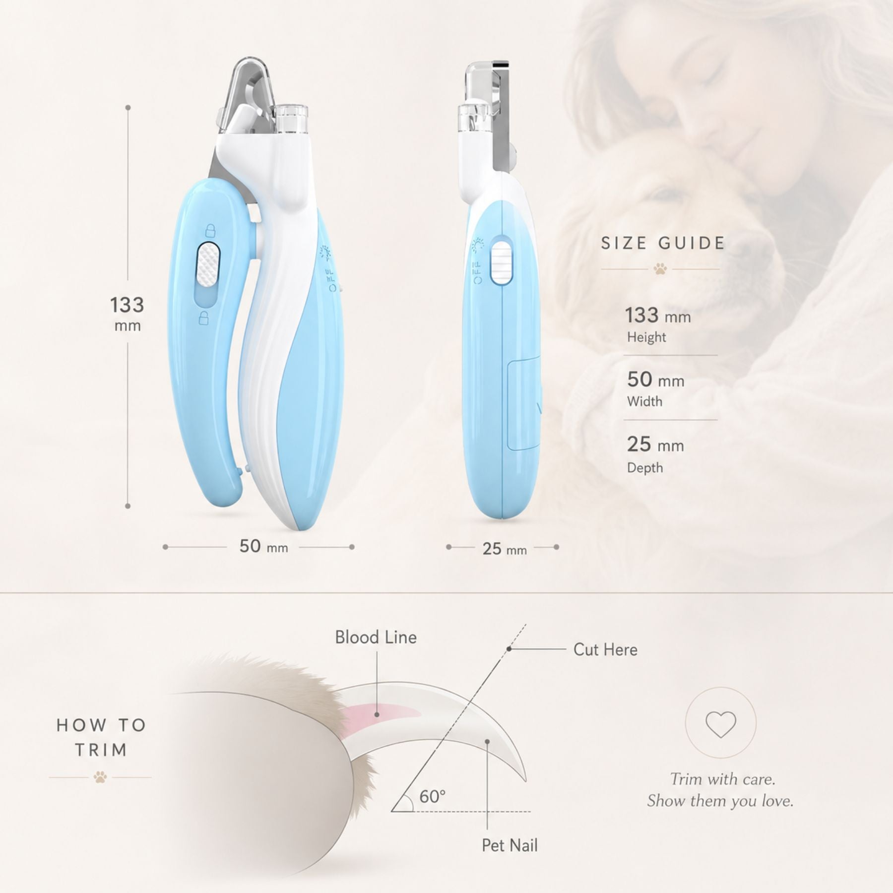 Pet Nail Clippers with LED Light – Dog & Cat Claw Trimmer with Safety Guard, Nail Catcher & Precision Grooming for Safe Home Pet Nail Care