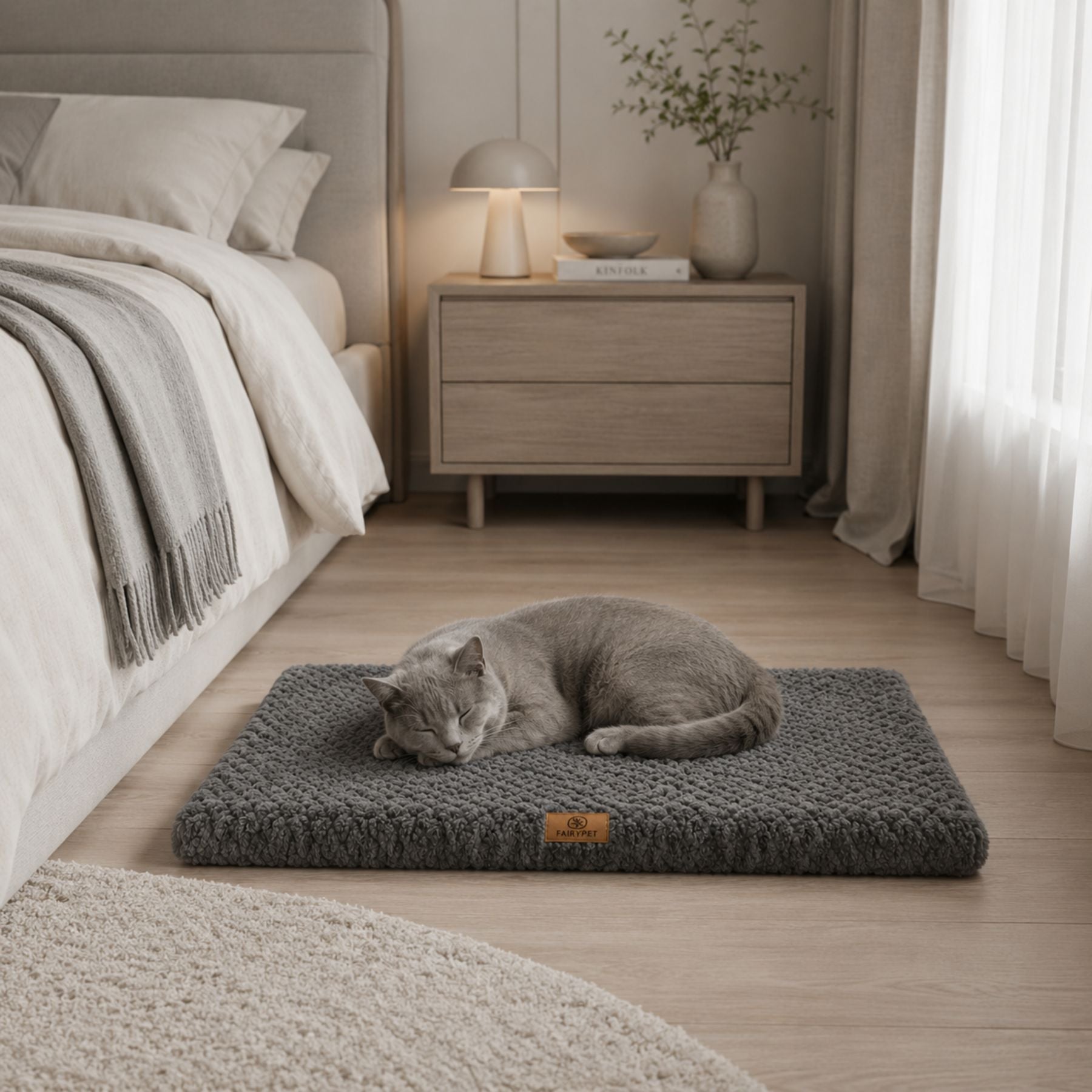 Plush Faux Fur Calming Dog Bed – Ultra Soft Washable Pet Mattress with Removable Cover