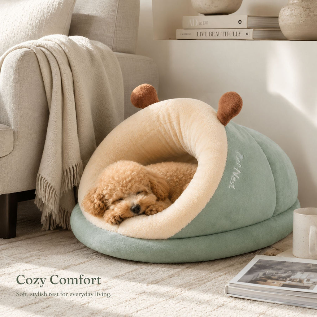 Hooded Cat Bed & Small Dog Cave Bed, Plush Cozy Pet Sleeping Nest