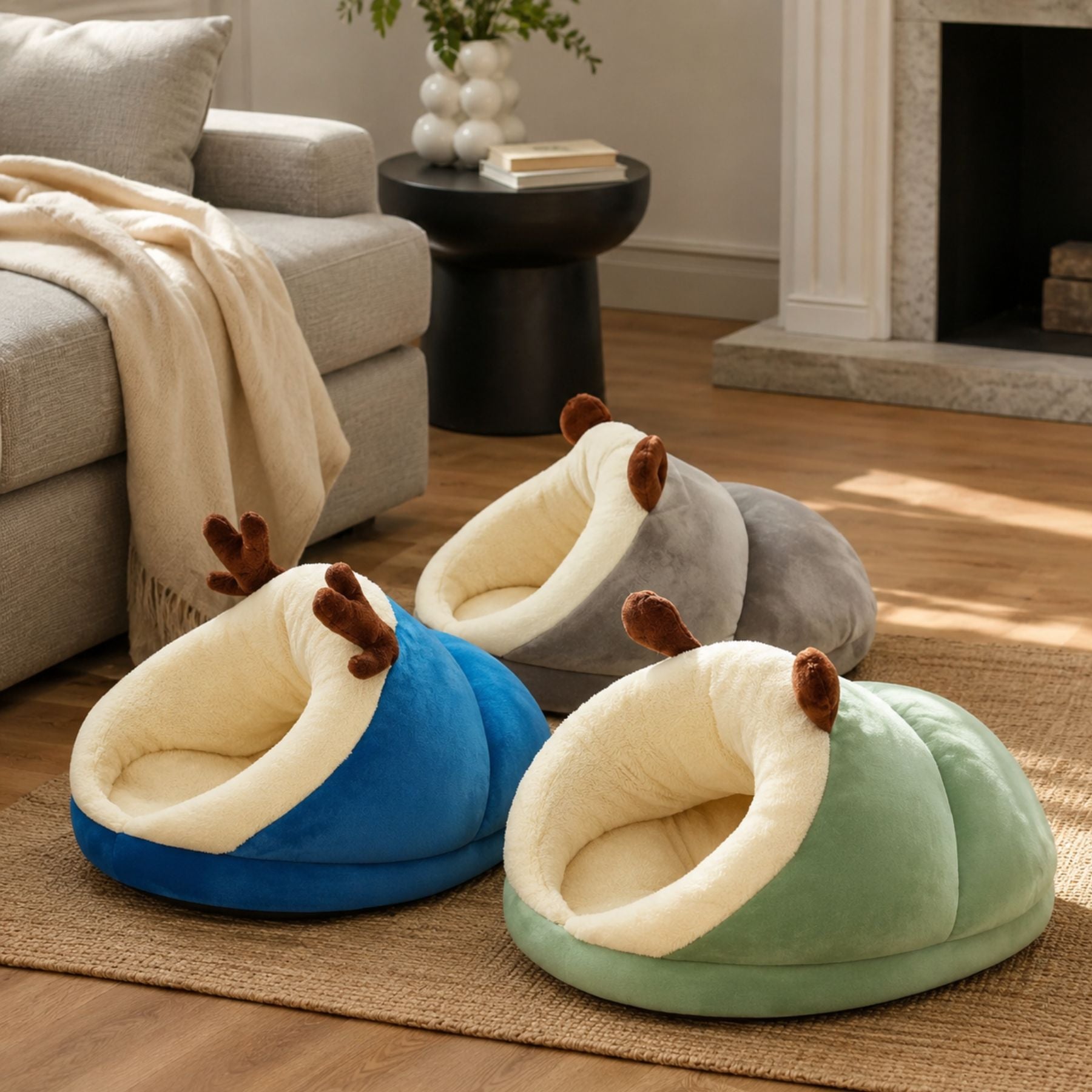 Hooded Cat Bed & Small Dog Cave Bed, Plush Cozy Pet Sleeping Nest