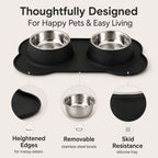 Premium Non-Slip Double Dog & Cat Bowl with Silicone Mat and Removable Stainless Steel Bowls – Food & Water Feeding Station