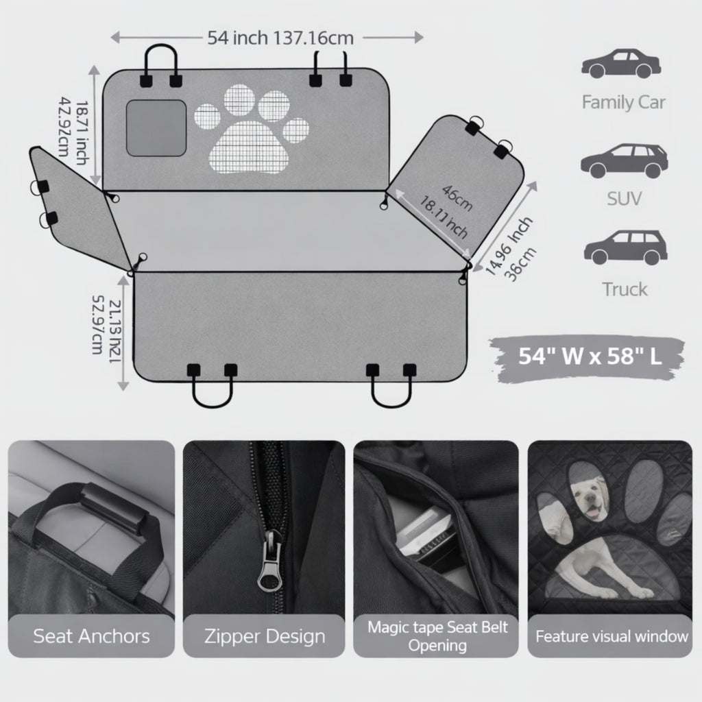 Quilted Dog Car Seat Cover Hammock for Back Seat