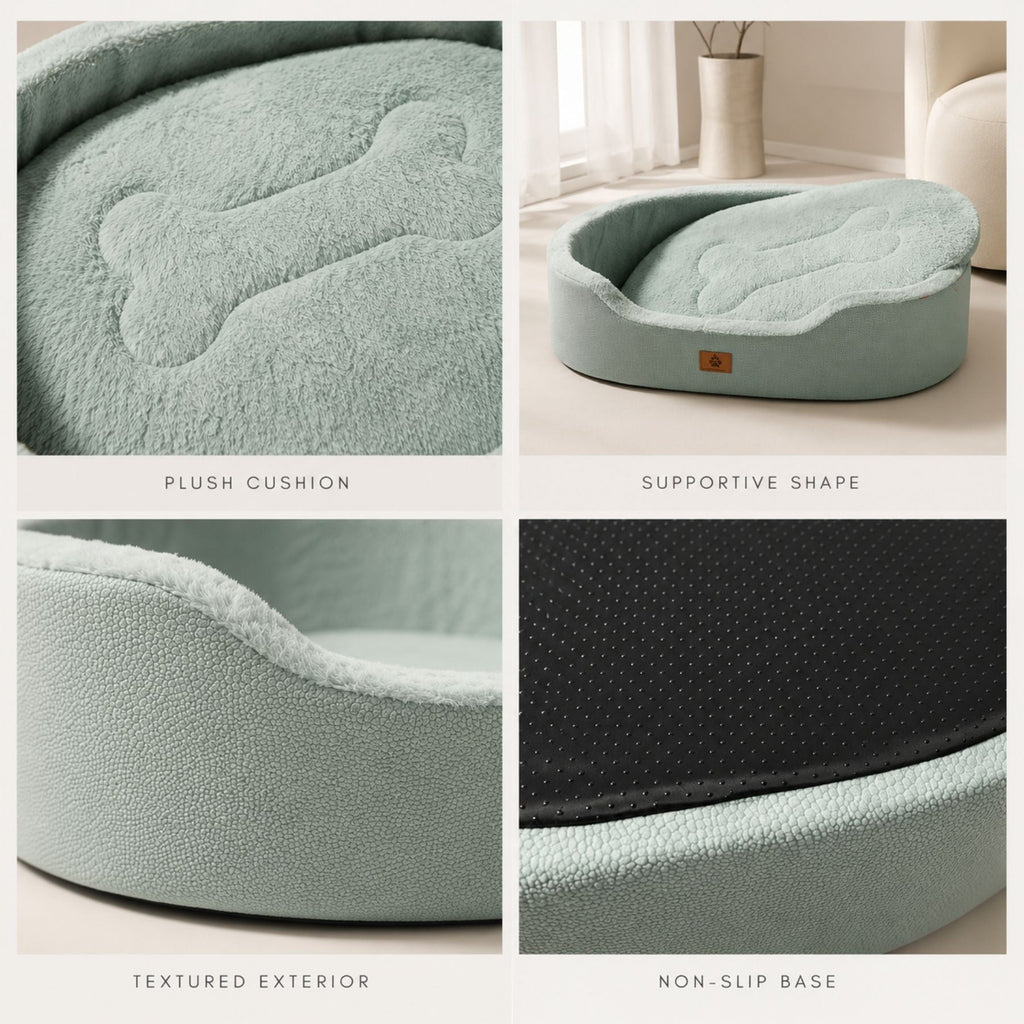 Raised Edge Plush Dog Bed with Non-Slip Base – Sofa Style Pet Couch Bed for Dogs & Cats, Soft Calming Orthopedic Pet Bed for Small Medium Large Pets