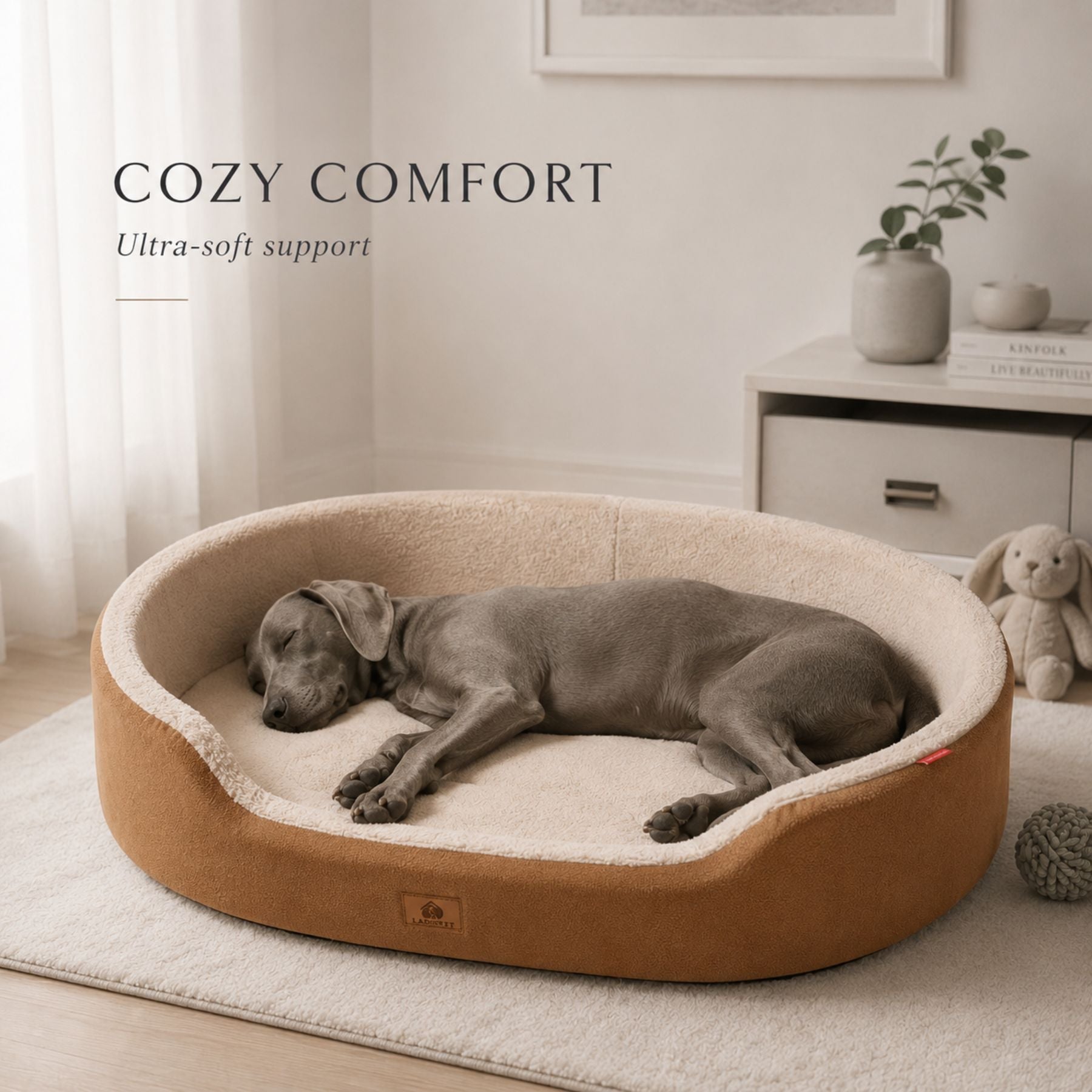 Raised Edge Plush Dog Bed with Non-Slip Base – Sofa Style Pet Couch Bed for Dogs & Cats, Soft Calming Orthopedic Pet Bed for Small Medium Large Pets