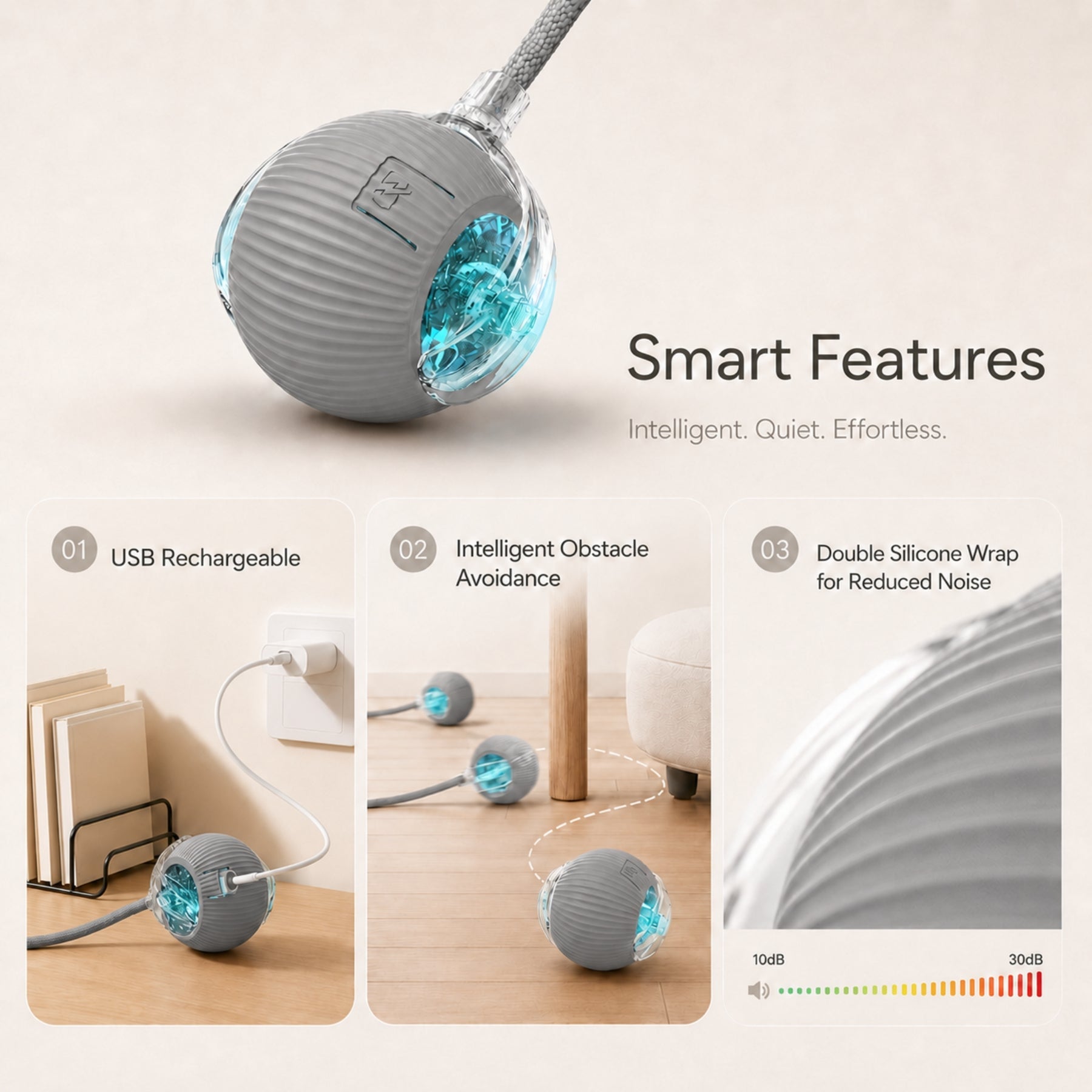 Rechargeable Smart Rolling Ball Pet Toy for Cats and Dogs