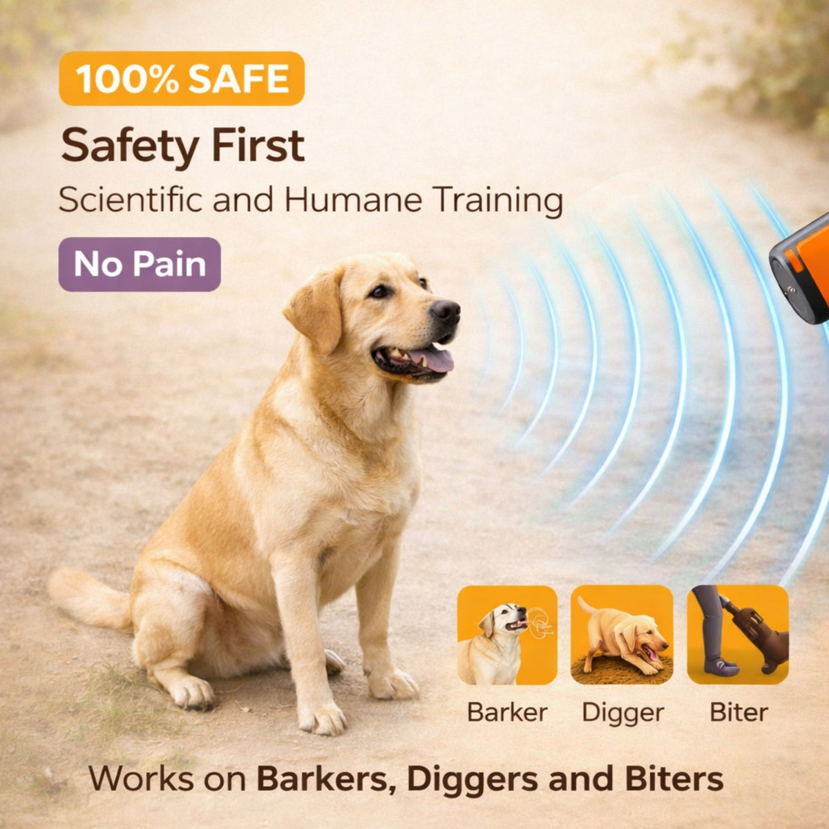Rechargeable Ultrasonic Dog Training Device with LED Flashlight Tool