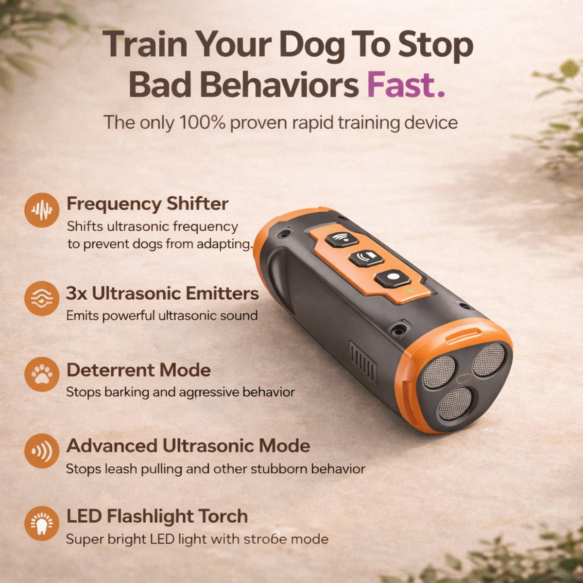 Rechargeable Ultrasonic Dog Training Device with LED Flashlight Tool