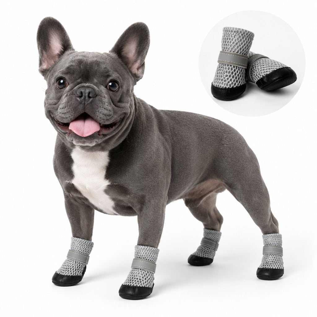 Reflective Anti-Slip Dog Shoes 4PCS – Adjustable Waterproof Paw Protector Boots for Small, Medium & Large Dogs, Non-Slip Outdoor Dog Booties for Walking, Hiking & Hot Pavement Protection