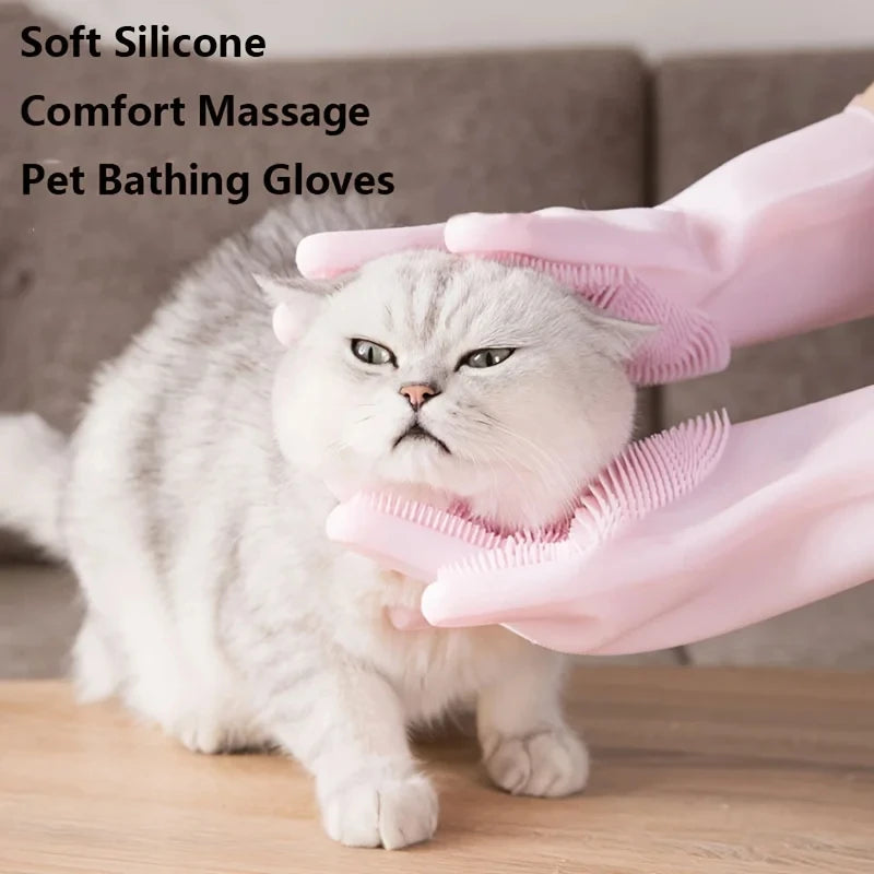 Pet Grooming Cleaning Gloves for Dogs & Cats – Silicone Bathing Shampoo Scrubber & Hair Removal Glove, Multi-Purpose Deshedding & Massage Grooming Tool
