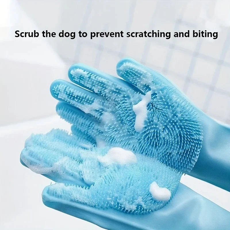 Pet Grooming Cleaning Gloves for Dogs & Cats – Silicone Bathing Shampoo Scrubber & Hair Removal Glove, Multi-Purpose Deshedding & Massage Grooming Tool