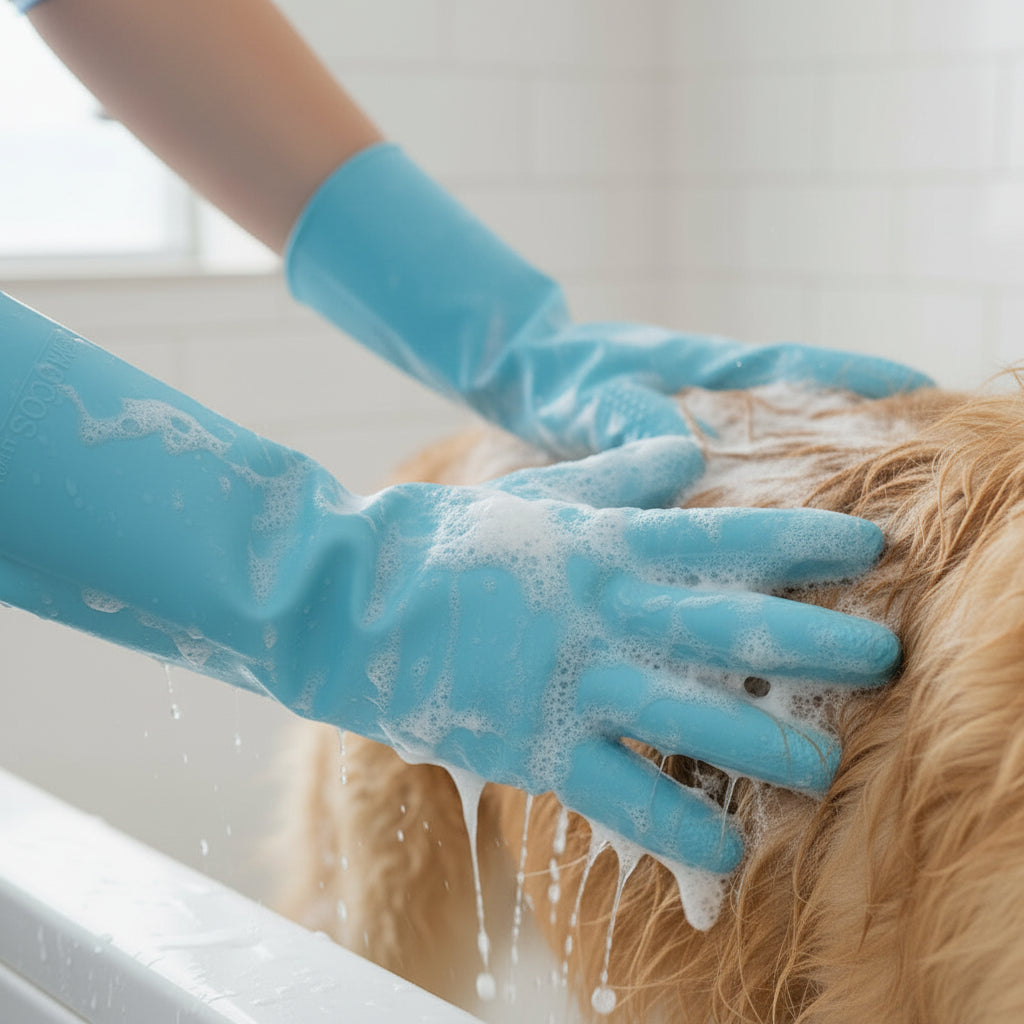 Pet Grooming Cleaning Gloves for Dogs & Cats – Silicone Bathing Shampoo Scrubber & Hair Removal Glove, Multi-Purpose Deshedding & Massage Grooming Tool
