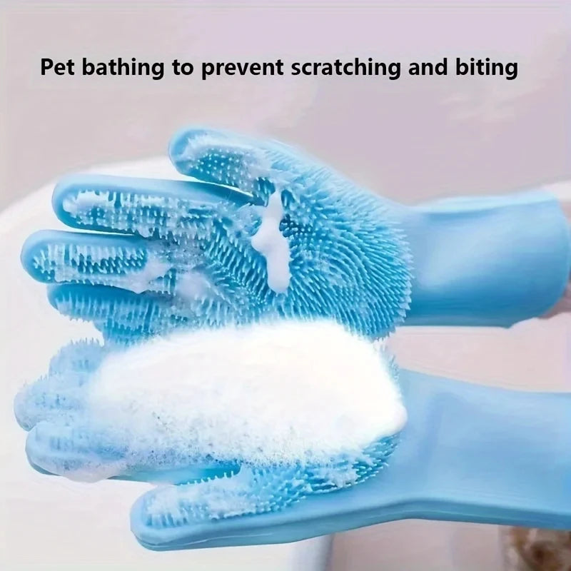 Pet Grooming Cleaning Gloves for Dogs & Cats – Silicone Bathing Shampoo Scrubber & Hair Removal Glove, Multi-Purpose Deshedding & Massage Grooming Tool