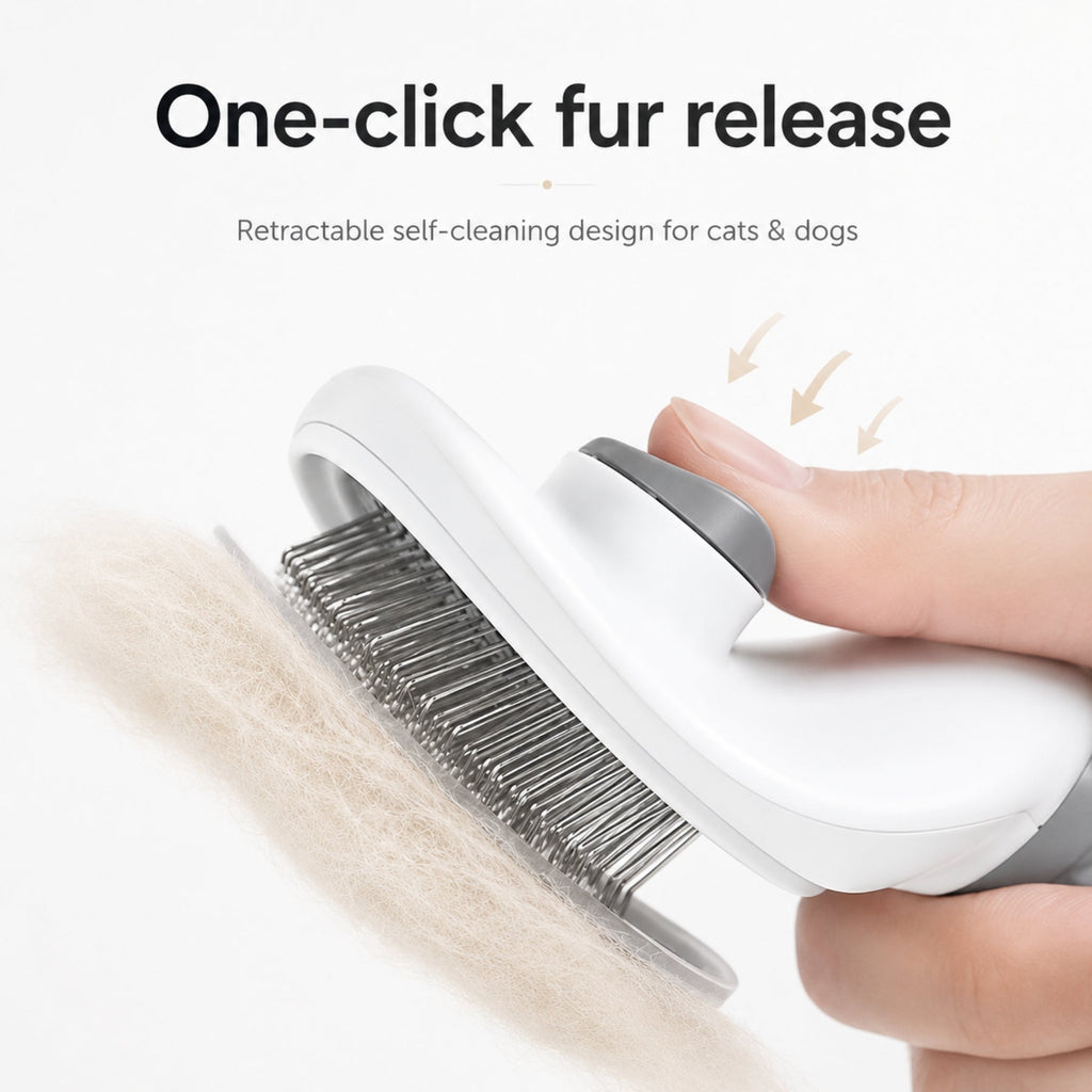 Self-Cleaning Pet Grooming Brush for Dogs & Cats – Durable Deshedding Brush with One-Click Hair Removal for Long & Short Hair Pets