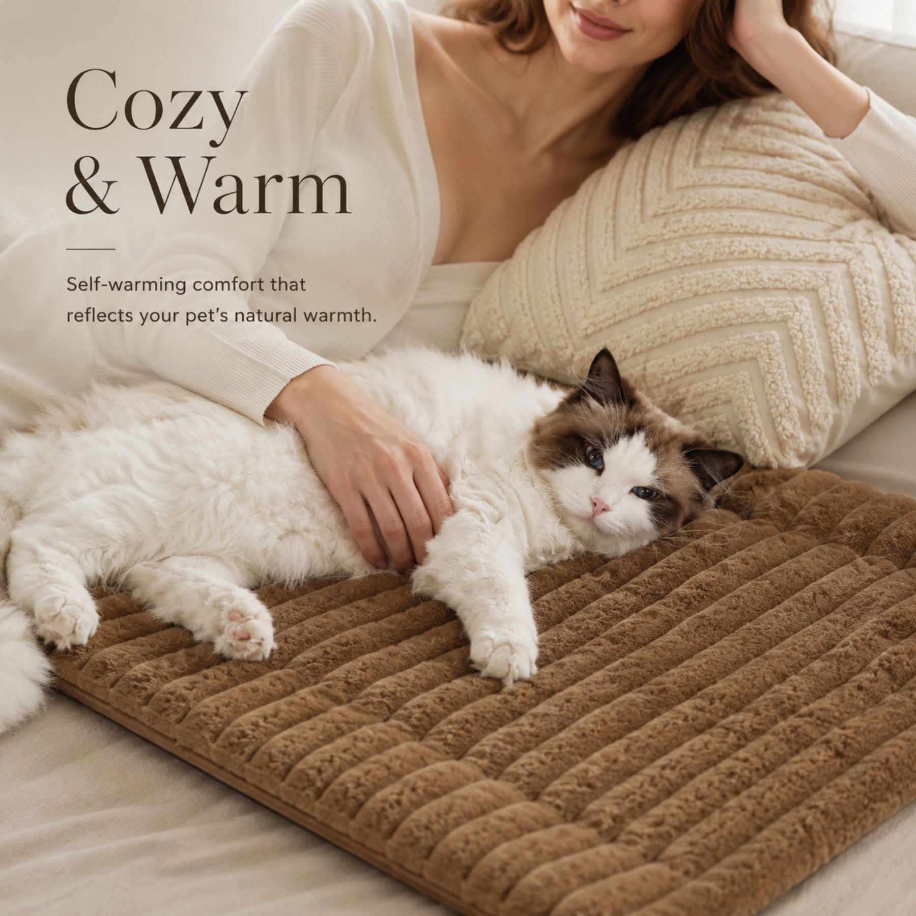 Self-Warming Pet Mat for Cats & Dogs, Plush Fleece Cozy Sleeping Pad