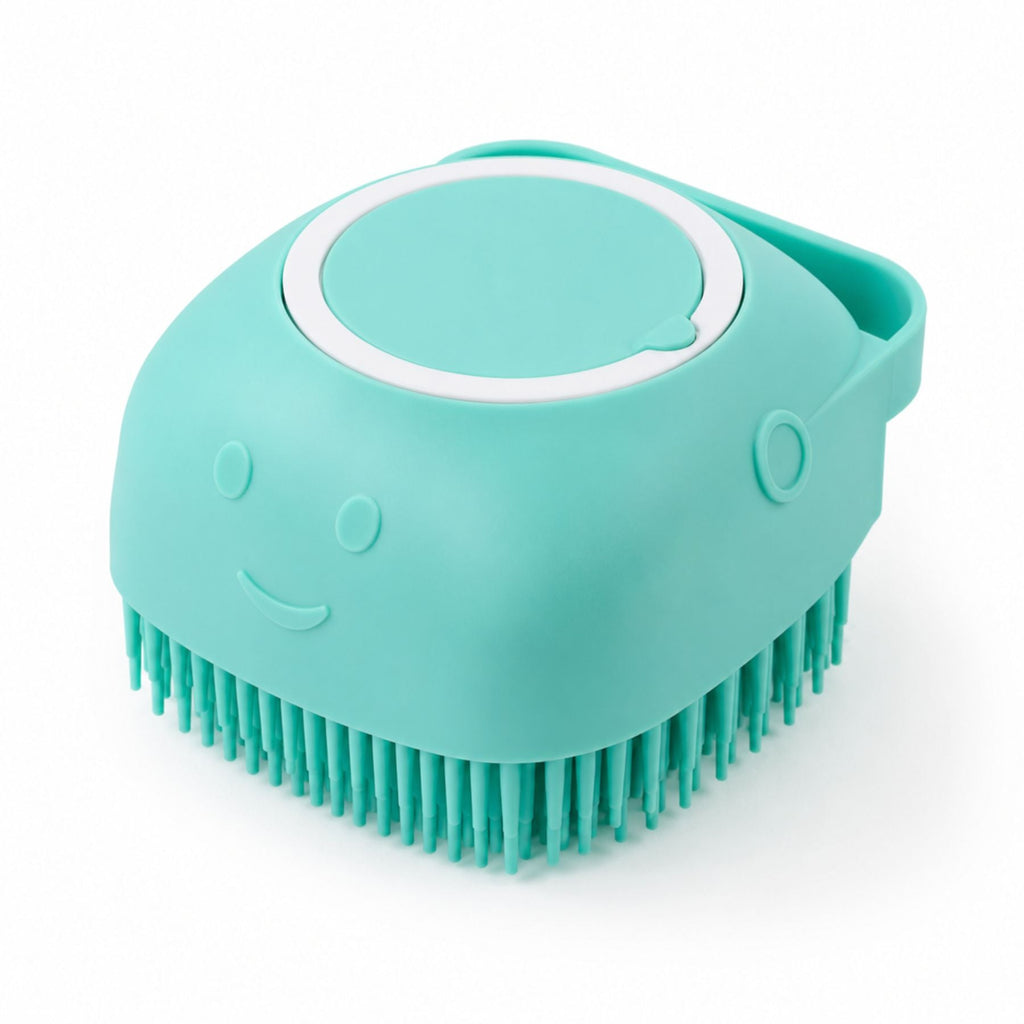 Silicone Pet Bath Massage Brush & Shampoo Dispenser for Dogs & Cats – 2-in-1 Grooming Tool for Bathing, Deep Cleaning & Skin Massage