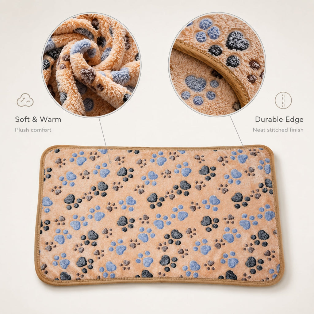 Soft Plush Pet Blanket for Dogs & Cats – Paw Print Fleece Pet Mat, Cozy Warm Washable Dog & Cat Sleeping Blanket for Sofa, Bed & Crate Use