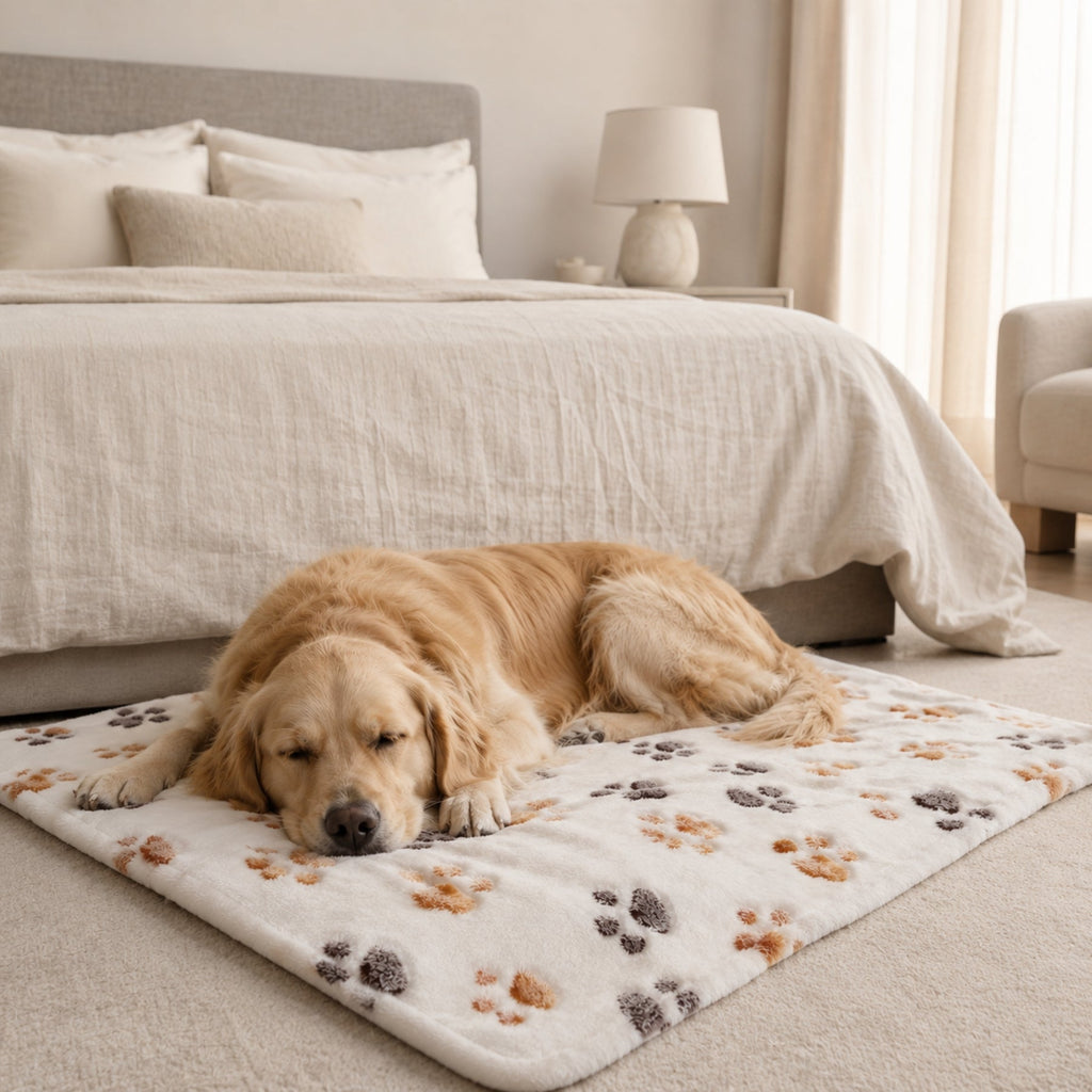 Soft Plush Pet Blanket for Dogs & Cats – Paw Print Fleece Pet Mat, Cozy Warm Washable Dog & Cat Sleeping Blanket for Sofa, Bed & Crate Use