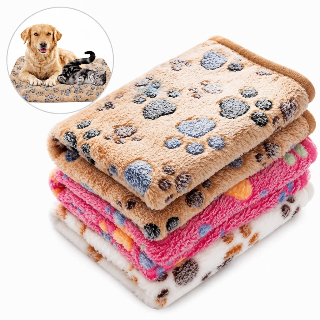 Soft Plush Pet Blanket for Dogs & Cats – Paw Print Fleece Pet Mat, Cozy Warm Washable Dog & Cat Sleeping Blanket for Sofa, Bed & Crate Use