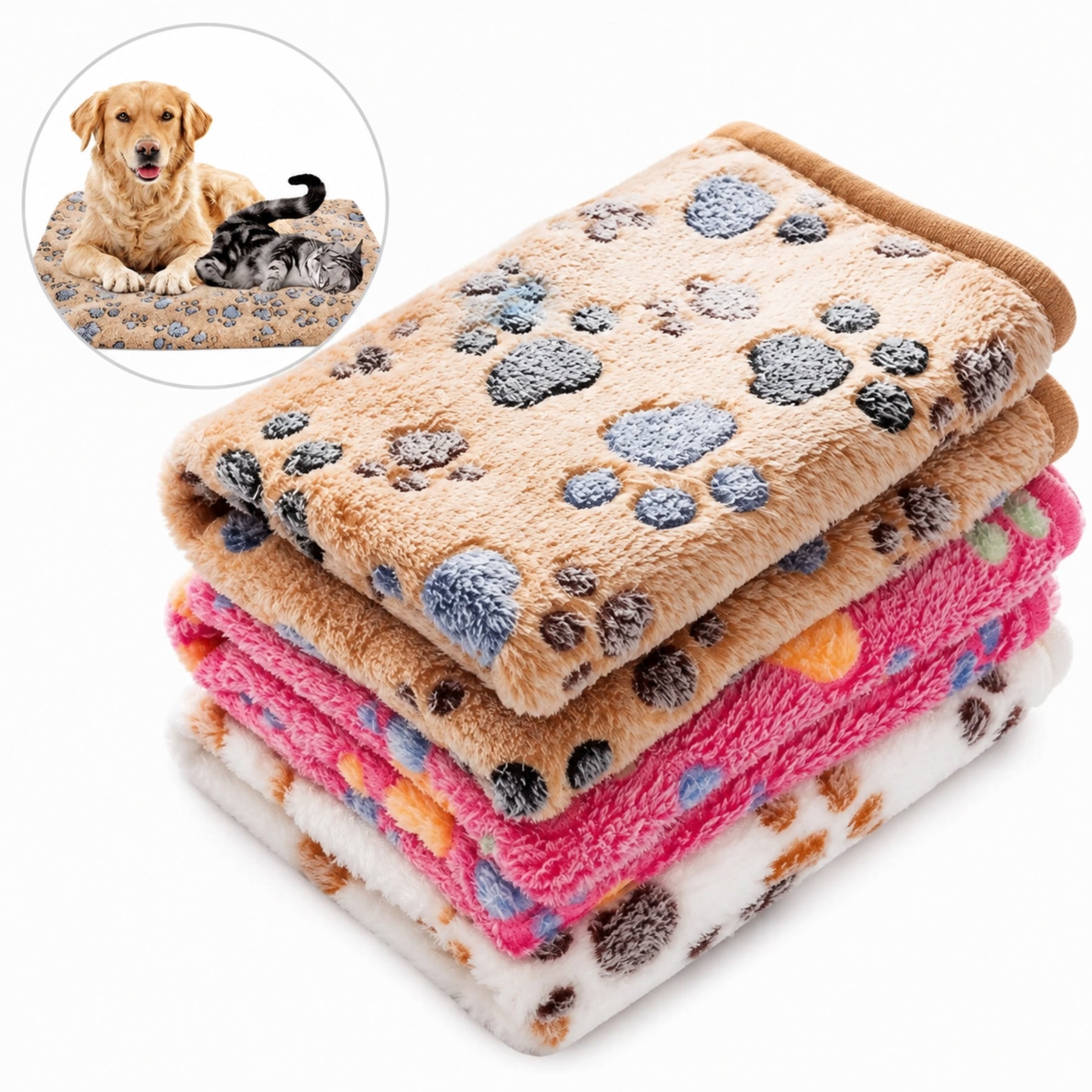 Soft Plush Pet Blanket for Dogs & Cats – Paw Print Fleece Pet Mat, Cozy Warm Washable Dog & Cat Sleeping Blanket for Sofa, Bed & Crate Use