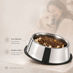 High-Quality Stainless Steel Pet Bowl with Non-Slip Base – Silver Dog & Cat Food & Water Feeding Bowl, Durable Anti-Skid Pet Dish for Small Medium Large Pets