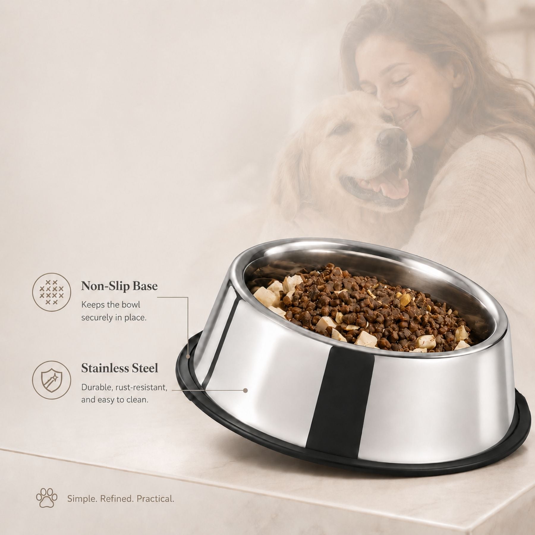 High-Quality Stainless Steel Pet Bowl with Non-Slip Base – Silver Dog & Cat Food & Water Feeding Bowl, Durable Anti-Skid Pet Dish for Small Medium Large Pets