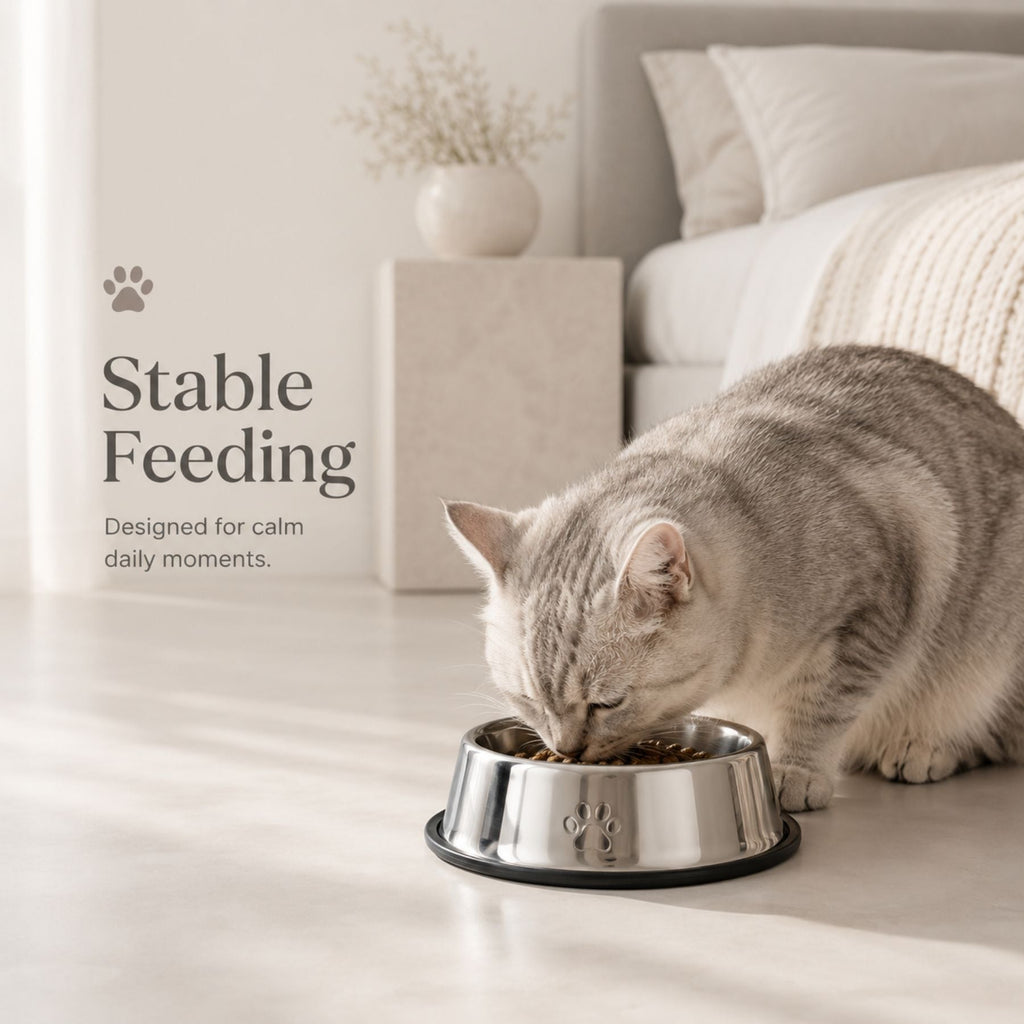 High-Quality Stainless Steel Pet Bowl with Non-Slip Base – Silver Dog & Cat Food & Water Feeding Bowl, Durable Anti-Skid Pet Dish for Small Medium Large Pets