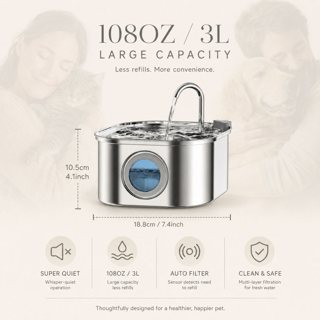 Automatic Stainless Steel Pet Water Fountain 3.2L 108oz for Dogs & Cats