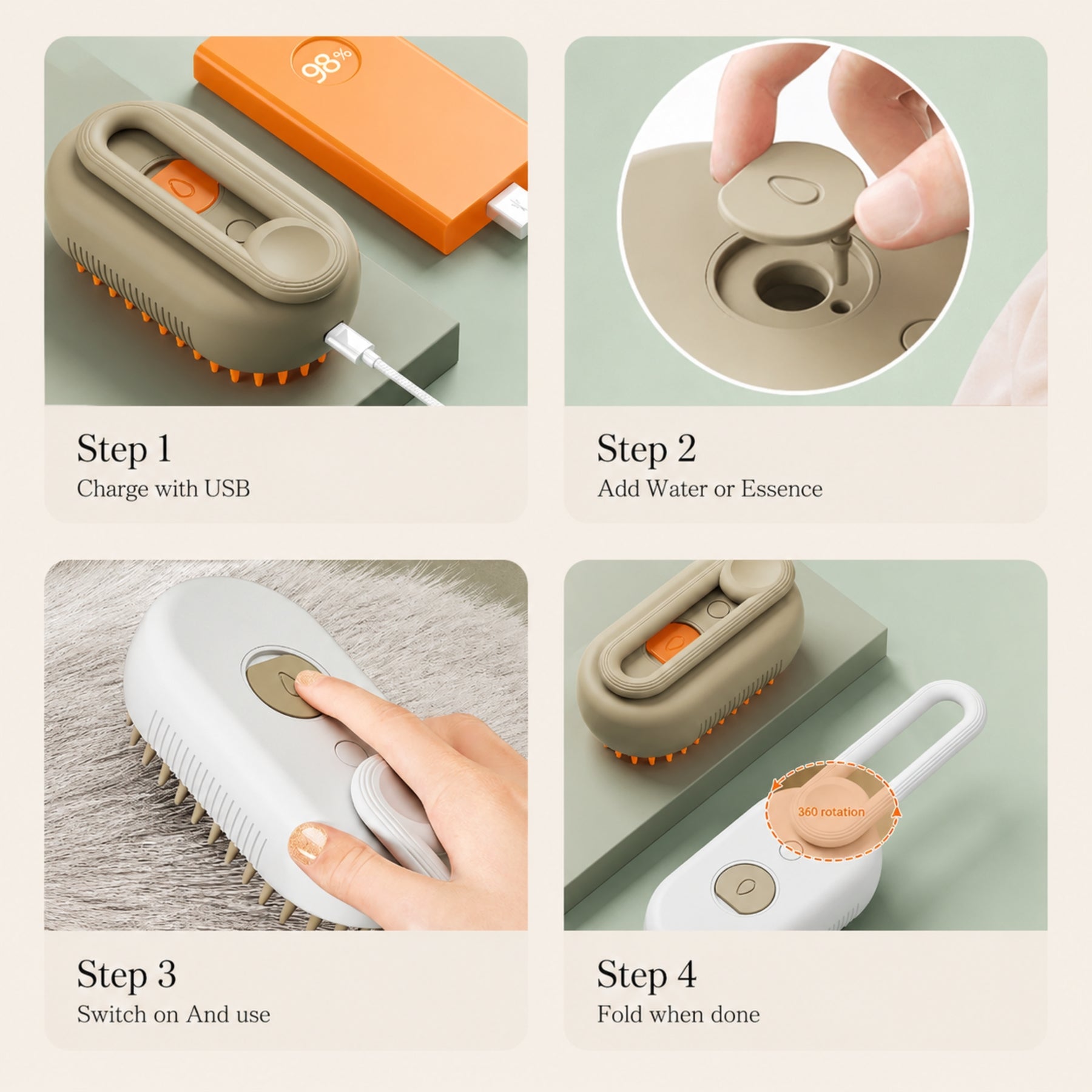 SteamGlow 3-in-1 Pet Grooming Brush – Electric Spray Massage & Steam Hair Removal for Dogs & Cats