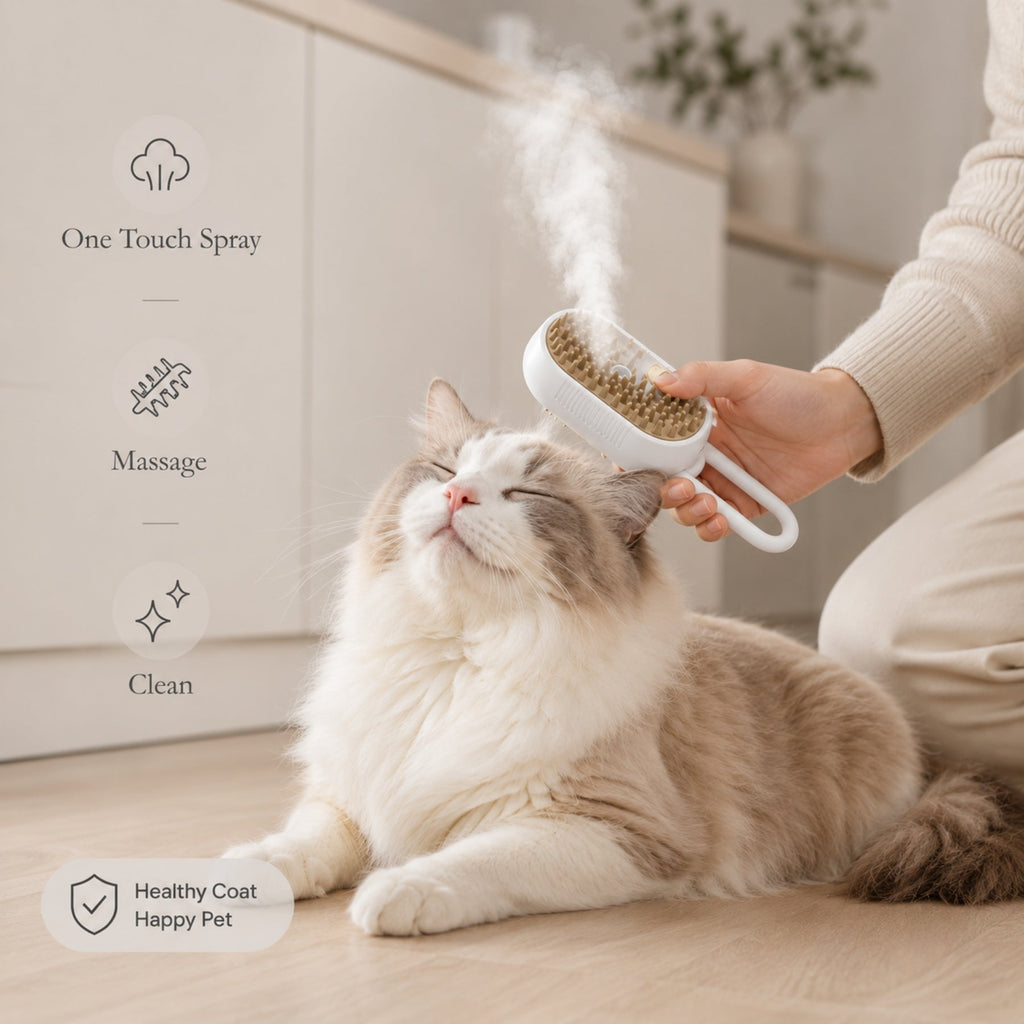SteamGlow 3-in-1 Pet Grooming Brush – Electric Spray Massage & Steam Hair Removal for Dogs & Cats