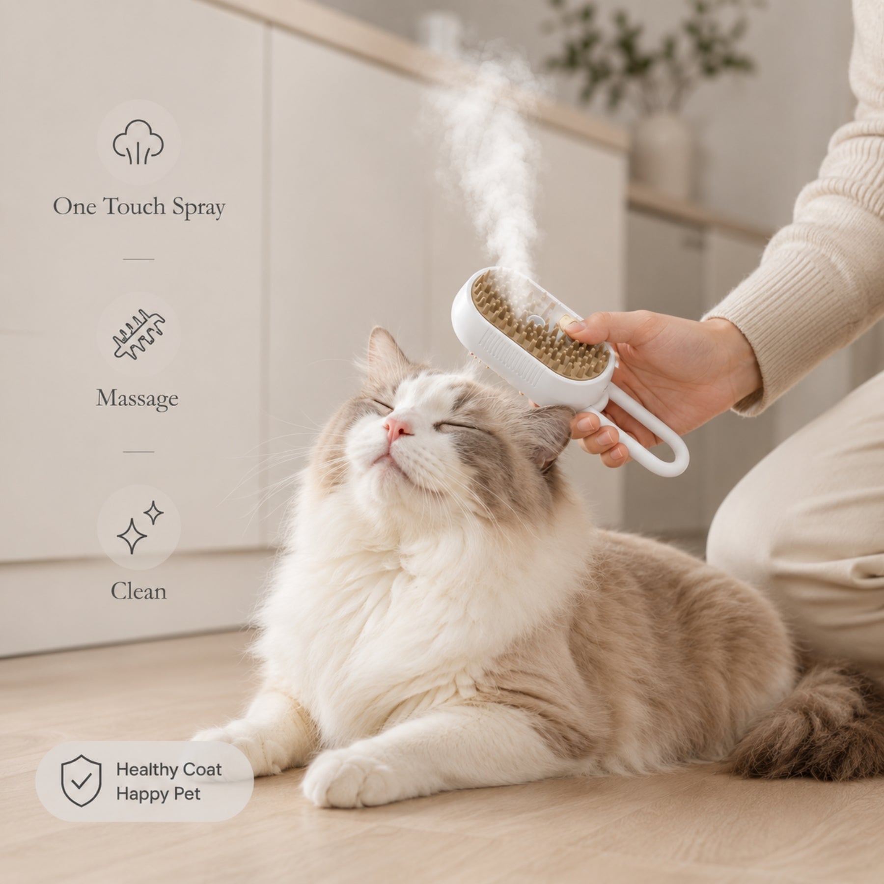 SteamGlow 3-in-1 Pet Grooming Brush – Electric Spray Massage & Steam Hair Removal for Dogs & Cats
