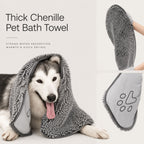 Super Absorbent Pet Drying Towel Glove Soft Chenille Dog Cat Bath Towel Quick Drying Microfiber Mitt Grooming Cleaning Pet Accessories Washable Fast Water Absorbing Mitt