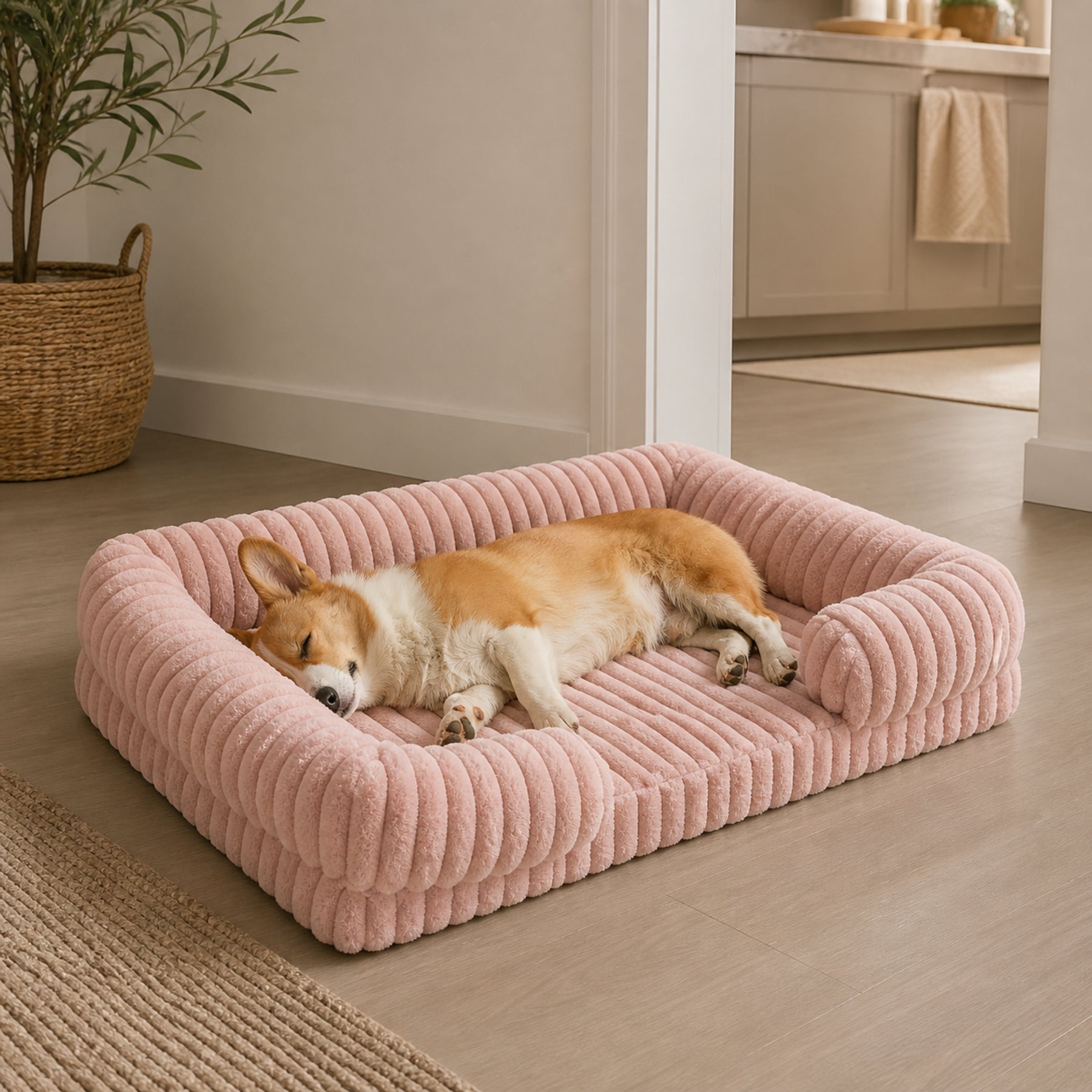 Supportive Memory Foam Dog Bed – Plush Calming Pet Sofa with Removable Washable Cover, Non-Slip Base Orthopedic Dog Bed for Small, Medium & Large Dogs