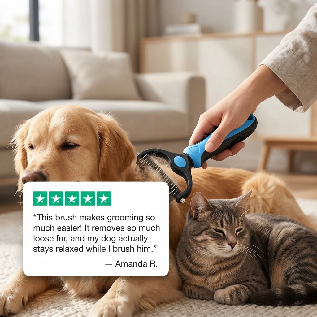 Dog & Cat Deshedding Brush – Dual-Sided Undercoat Rake for Loose Hair