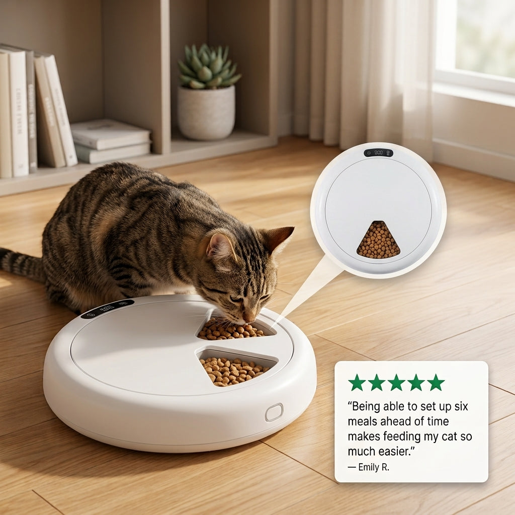 Automatic Pet Feeder for Cats & Dogs - 6 Meal Food Dispenser Timer
