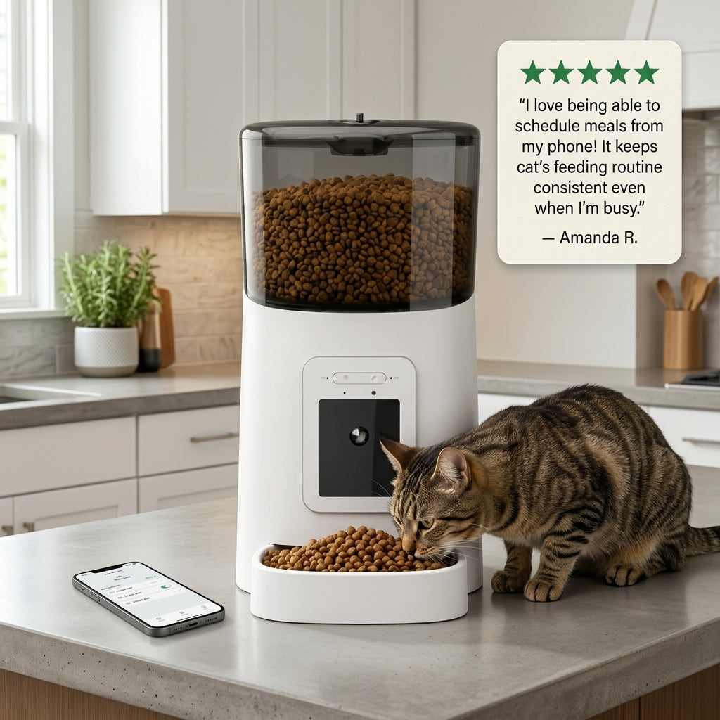 Automatic Pet Feeder for Cats & Dogs - WiFi App, Timed Meals & More