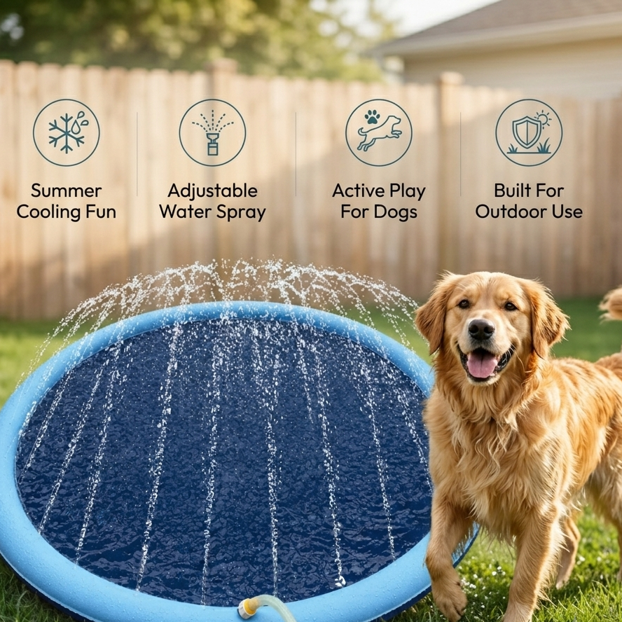 Dog Splash Pad Sprinkler Mat-Outdoor Water Play Toy for Summer Cooling