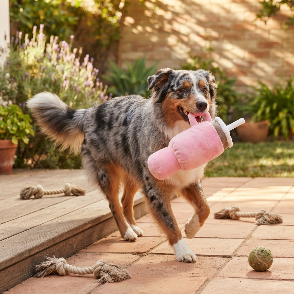Cute Mug-Shaped Dog Chew Toy for Puppies, Squeaky Plush Toy, Pink & Blue