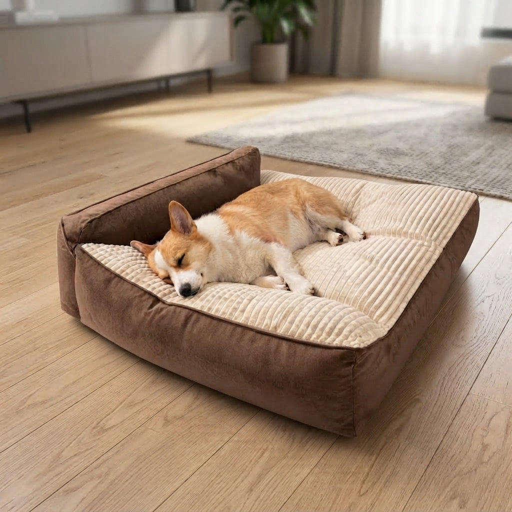 Large Calming Orthopedic Pet Bed for Dogs & Cat - Washable Quilted Cushion Pad