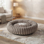 Large Orthopedic Non-Slip Dog Bed - Winter Warm Faux Fur Round Pet Bed with Raised Edges