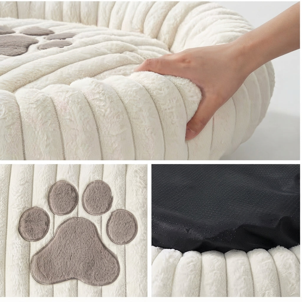 Large Orthopedic Non-Slip Dog Bed - Winter Warm Faux Fur Round Pet Bed with Raised Edges