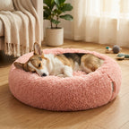 Calming Donut Dog Bed – Plush Faux Fur Cozy Bed for Dogs & Cats