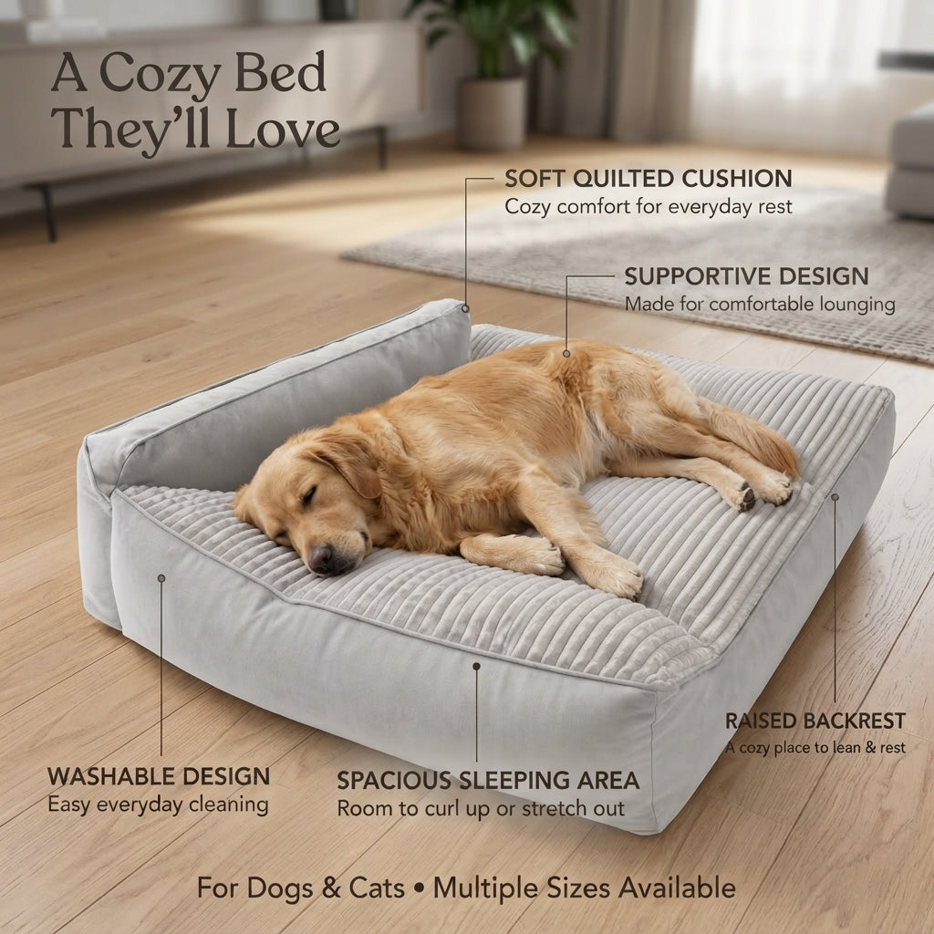 Large Calming Orthopedic Pet Bed for Dogs & Cat - Washable Quilted Cushion Pad