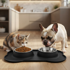 Double Dog & Cat Bowls with Silicone Mat – Non Slip Food & Water Set