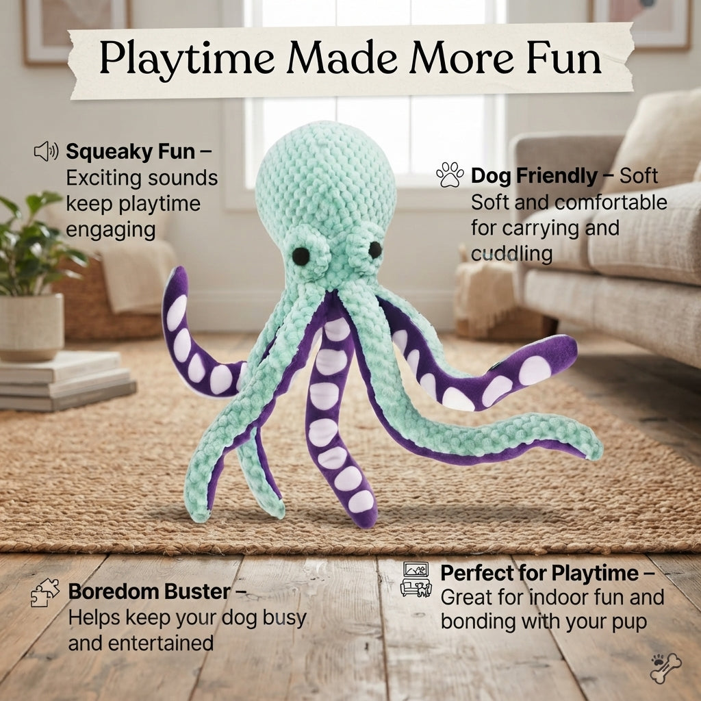 Interactive Plush Octopus Dog Toy - Squeaky Durable Chew Toy for Dogs